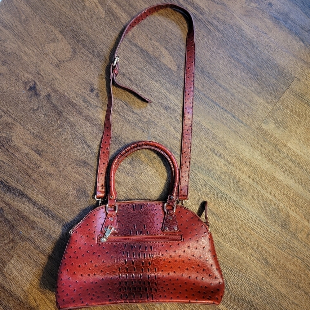 14. Red and black crossbody purse ostrich pattern adjustable straps